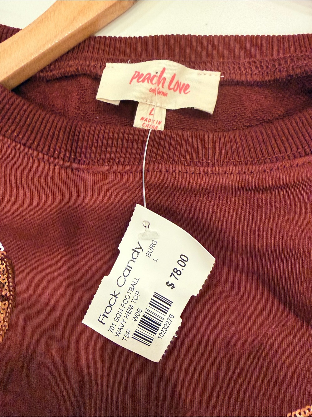 Peach Love California Maroon Puff-Sleeve Sequin Football Tee - Picture 6 of 11